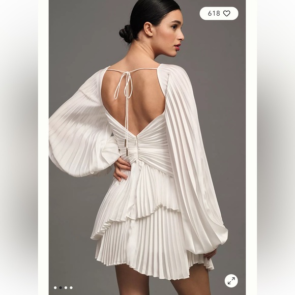 NWT Acler Anthropologie White Pleated Jeffcott Long Sleeve Fit & Flare Dress 2 - Picture 2 of 4